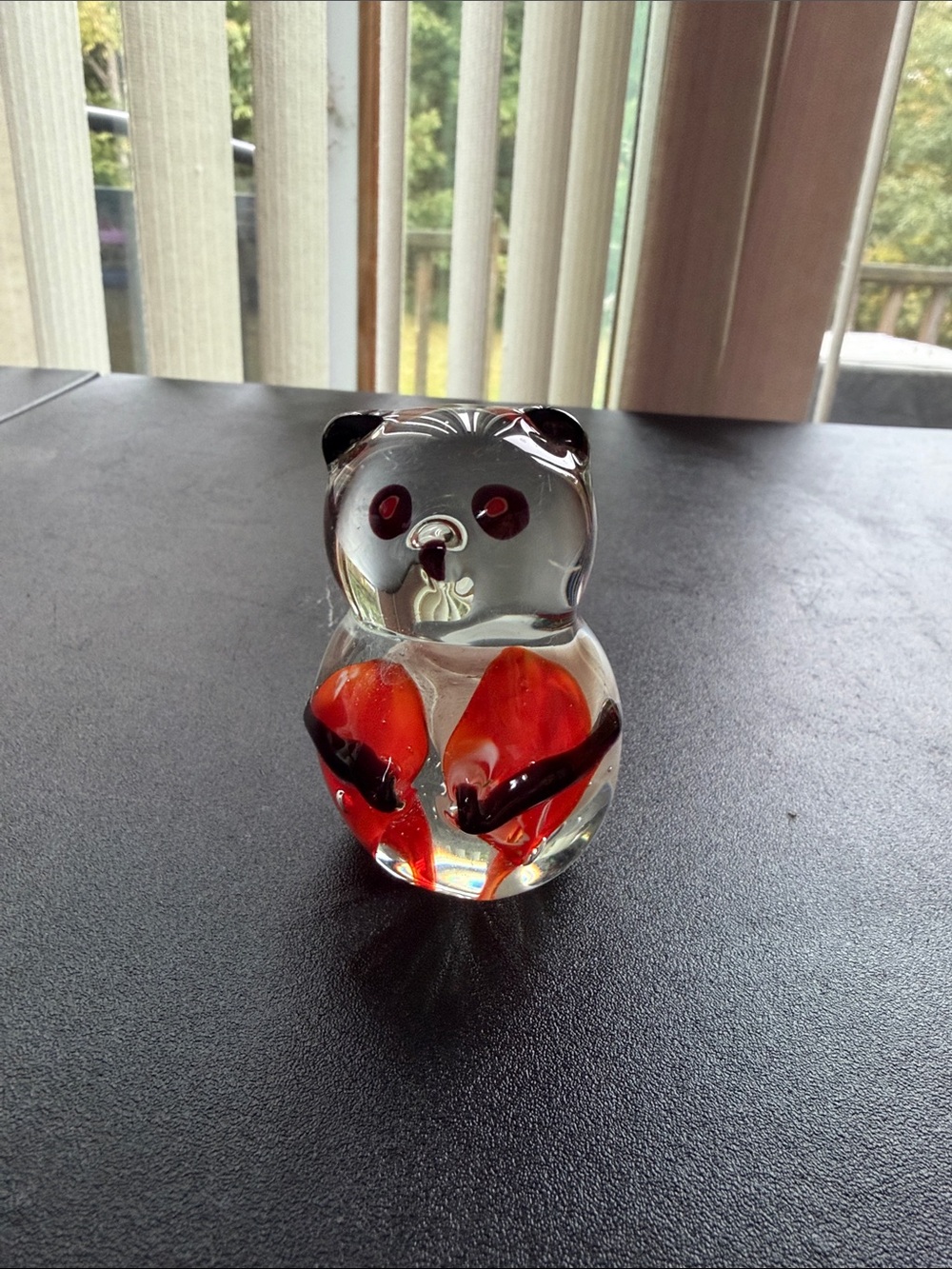 Glass Panda Figurine with Red Accents - Clear and Red